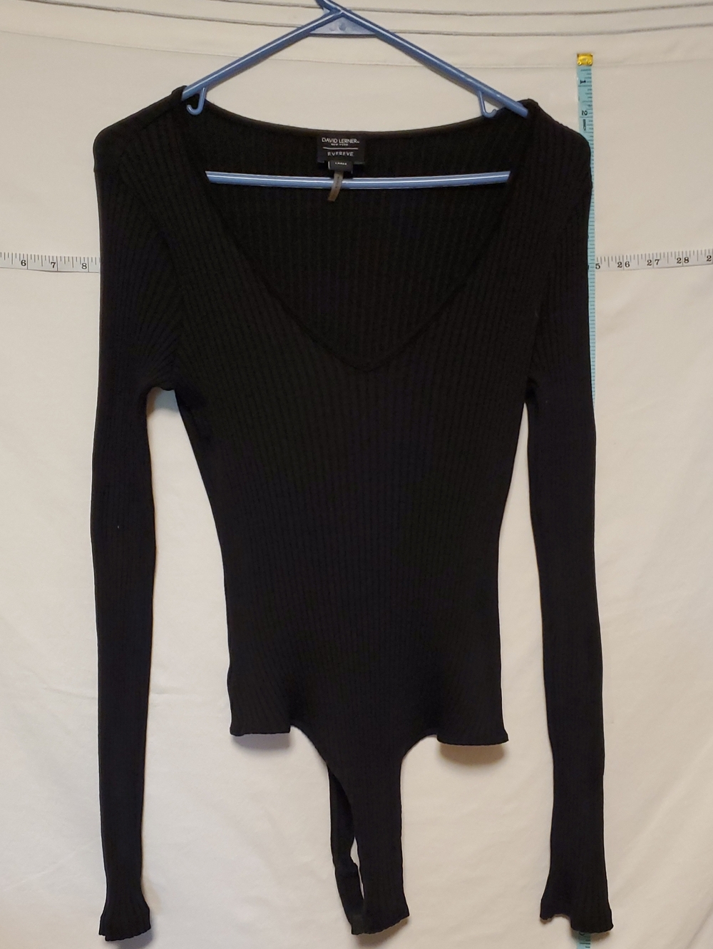 David Lerner Evereve Black Ribbed Long Sleeve Bodysuit LG Basic Staple Capsule